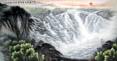 Bergen, waterval - Chinees schilderij