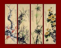 Plum, Anggrek, Bambu, Krisan-Fourinone - Lukisan Cina