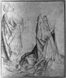 A Virgin, rezando de joelhos atrás de São Pedro