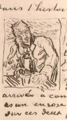 Doktor Gachet sitzt an einem Tisch mit Büchern und ein Glas mit