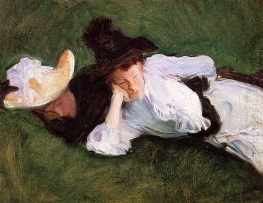 Twee meisjes liggen op het gras 1889