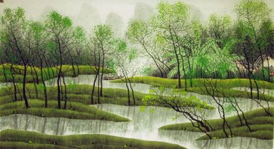 Träd, flod - kinesisk målning
