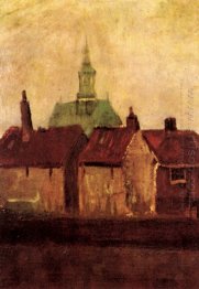 Cluster de casas velhas com igreja nova em The Hague 1882