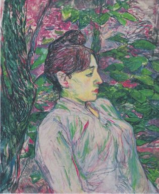 De gröna Sittande kvinna i en trädgård 1891