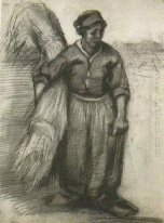 Contadina Portare un covone di grano 1885