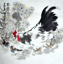 Krysantemum & Chicken - Chines Målning