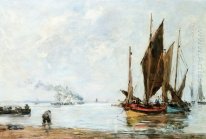 Barche all'ancora lungo la riva