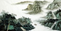 Moutains. Cachoeira, rio - pintura chinesa