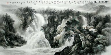 Paysage avec chute d\'eau - peinture chinoise