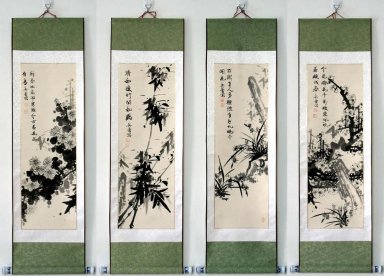 Flores, conjunto de 4 corpos - Montada - Pintura Chinesa