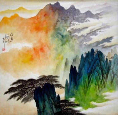 Dennenbomen op de heuvel - Chinees schilderij
