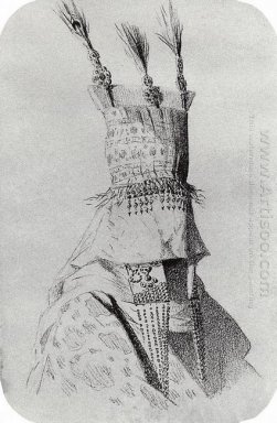 Quirguistão Noiva Outfit com uma mantilha cobrir o rosto 1870