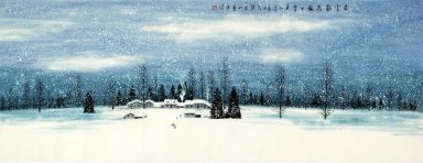 En by i snön - kinesisk målning