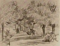 Лейн в сквере со скамейками 1888