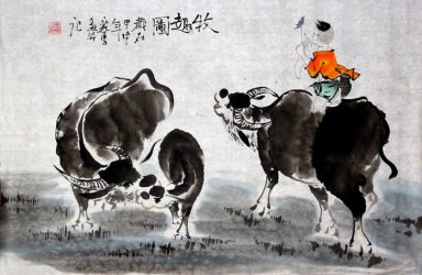 Kinderring eine Kuh-Qiniu - Chinesische Malerei
