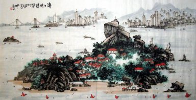 La vista al mar de Xiamen, China - la pintura china