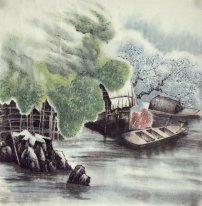 Bateau, rivière - peinture chinoise