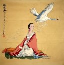 White crane,girl-baihe - Chinese Painting