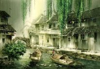Een landelijke, waterverf - Chinees schilderij