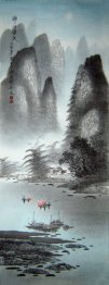Pegunungan, Air, Pohon - Lukisan Cina