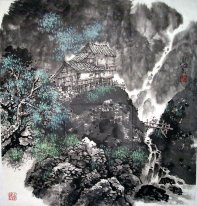 Bomen en gebouwen - Chinees schilderij