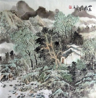 Een boerderij, tree - Chinees schilderij