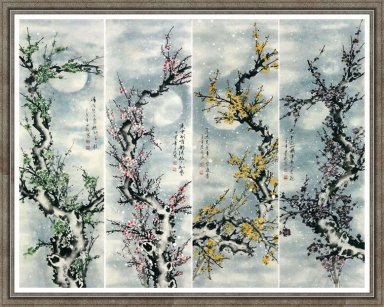 Fyra färg Plum-FourInOnee - kinesisk målning