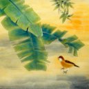 Folha da banana-pássaro - pintura chinesa