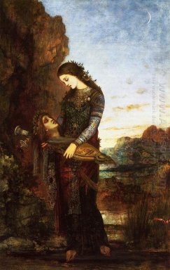 Unga Thracian kvinna som bär huvudet av Orpheus