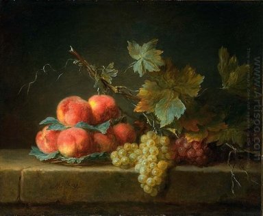 Stilleben med persikor och druvor