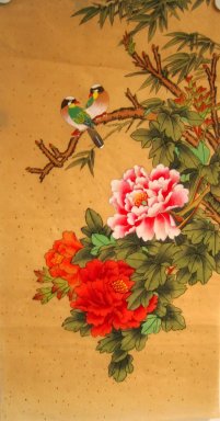 Peony & Burung - Lukisan Cina