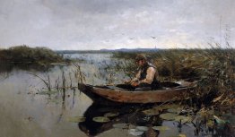 Pescador em um poldercanal