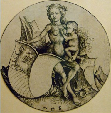 Wilde Frau mit Schild 1490
