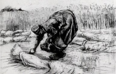 Ländliche Frau bückte Zwischen Garben Korn 1885