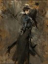 Lady portant une paille Bonnet Matin Promenade 1905