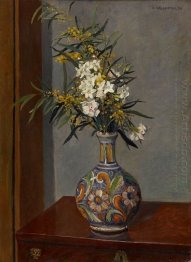 Flores brancas em um vaso decorado 1906