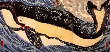 Musashi na parte traseira de uma baleia