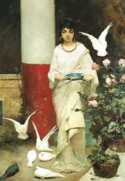 Menina com pombos
