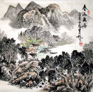 Moutain och Cabin - Xiaowu - kinesisk målning