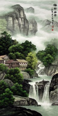 Montagnes et cascade - Peinture chinoise