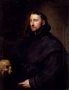 portrait of a monk of the benedictine order holding a skull