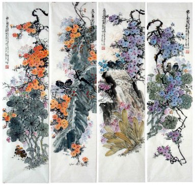 Birds&Flowers - FourInOne - Chinese Painting