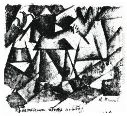 Mulher do camponês carregando baldes com água 1913