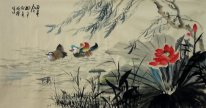 Mandarin Duck & Lotus - kinesisk målning