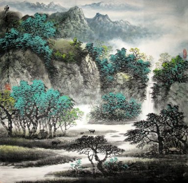 Arbre, rivière - peinture chinoise