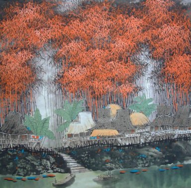 Деревья, река - Китайская живопись