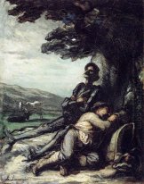 Don Quijote och Sancho Pansa ha en vila under ett träd