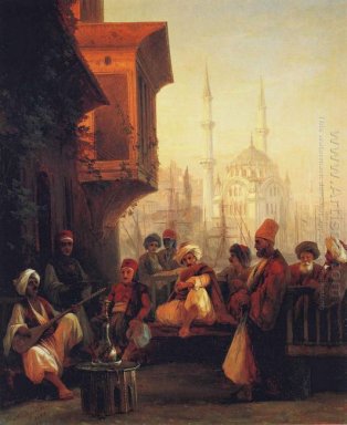 Coffee House door De Ortaky Moskee In Istanboel 1846