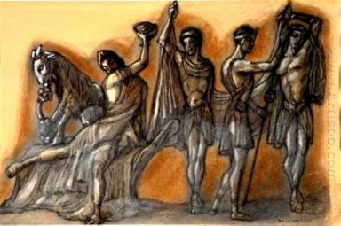 Estudos traje com figuras mitológicas para ballet \"Dionísio