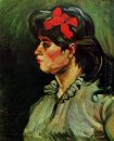 Portrait d'une femme avec un ruban rouge 1885